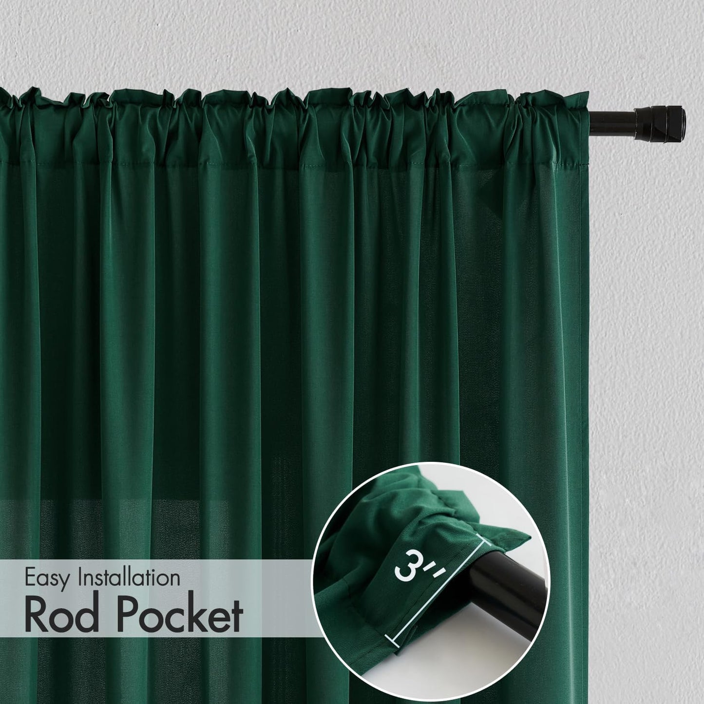 MIULEE Hunter Green Privacy Sheer Curtains That Let Light in 84 Inches Long Non-See-Through Semi Sheer Curtain Light Filtering Window Christmas Drapes for Living Room Bedroom 2 Panels Set 42 X 84