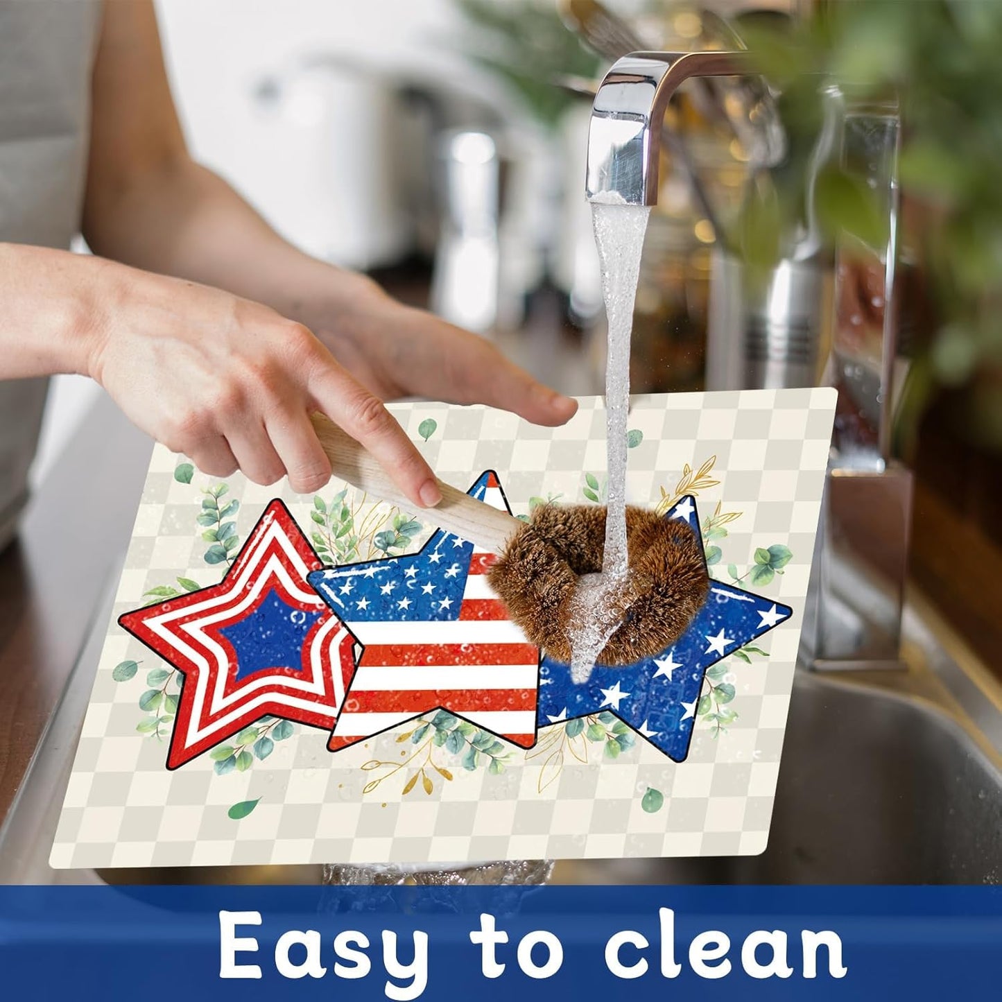 Veterans Day Placemats Set of 6 4th of July Patriotic American Flag Stars Plastic Table Mats Eucalyptus Election Day Memorial Place Mats Table Decoration for Indoor Outdoor Party Kitchen Dining