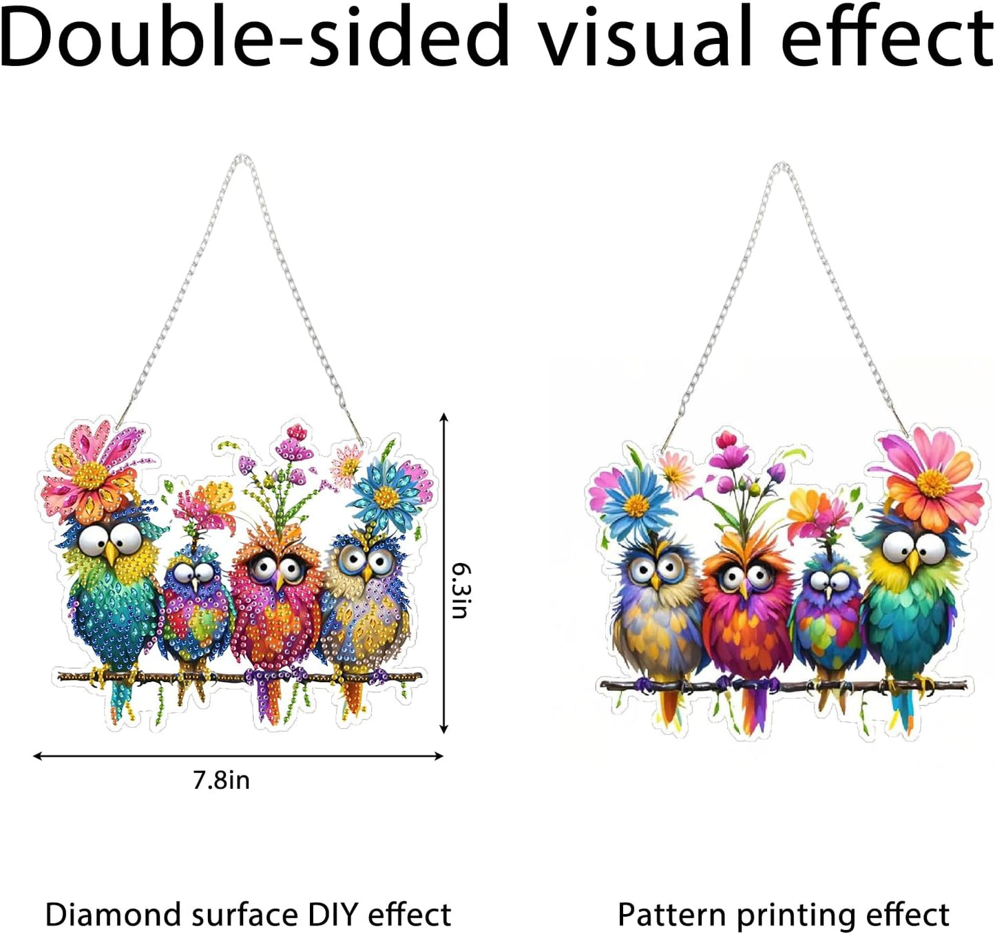 Diamond Art Kit for Adult, 5D Diamond Art Painting Window Pendants Home Garden Wall Hanging Kits Hanging Ornament, DIY Acrylic Double Sided Ornaments (Bird)