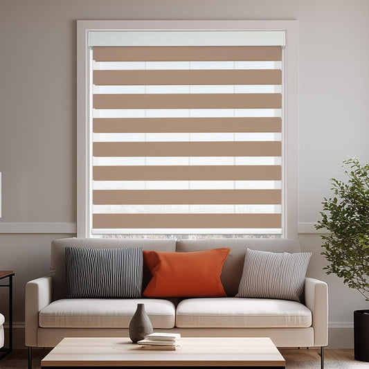 HESTIA Cordless Zebra Blinds Light Filtering Roller Shades UV Blocking Blackout Privacy Indoor Window Blind for Home Office Day and Night, Beige,36" W x 48" H