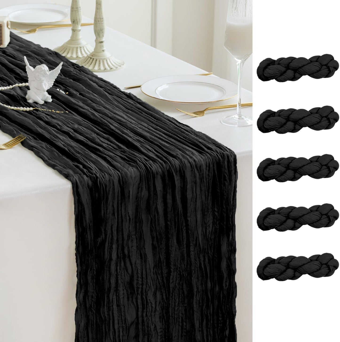 Sioloc Black Cheesecloth Table Runner Fall Autumn Decor for Home 10ft Table Cloth for Wedding Birthday Party Halloween Thanksgiving Decorations