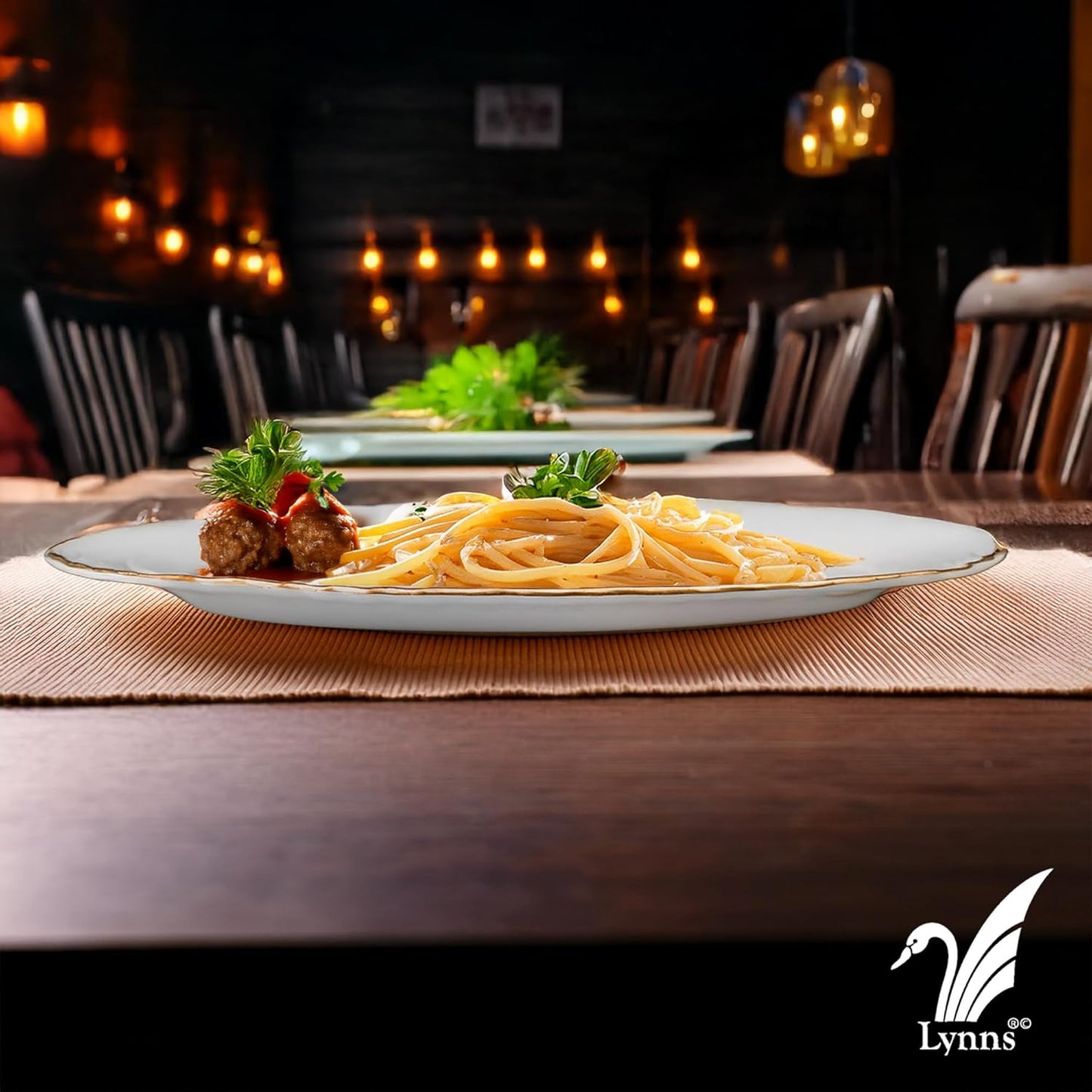 Lynns Paradise Imperial Gold 14-Inch Oval Platter, Set of 2, White; Heavy Duty; Chip Resistant; Lead and Cadmium Free; Freezer to Oven Safe up to 500°F