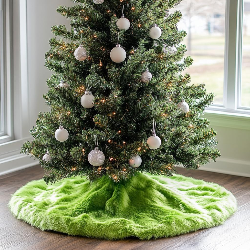 AISENO 60 Inch Green Christmas Tree Skirt Plush Decoration for Merry Christmas Party - Faux Fur Christmas Tree Skirt Decorations