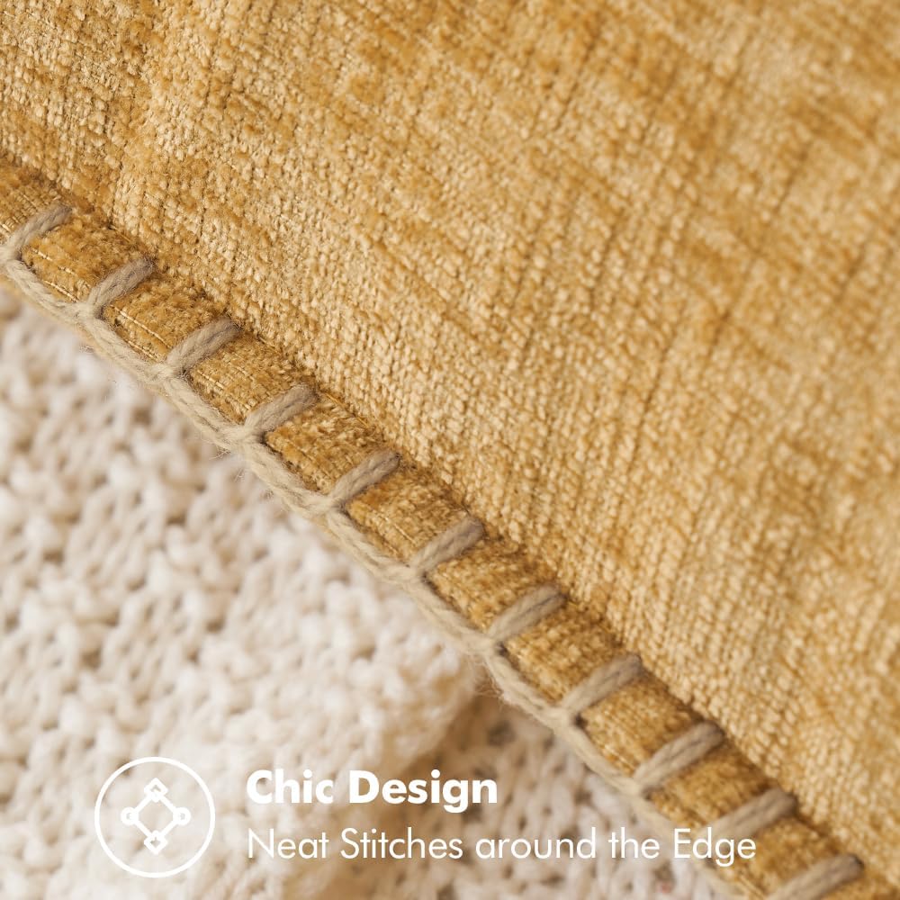 MIULEE Pack of 2 Couch Throw Pillow Covers 24x24 Inch Gold Farmhouse Decorative Pillow Covers with Stitched Edge Soft Chenille Solid Dyed Fall Pillow Covers for Sofa Bed Living Room