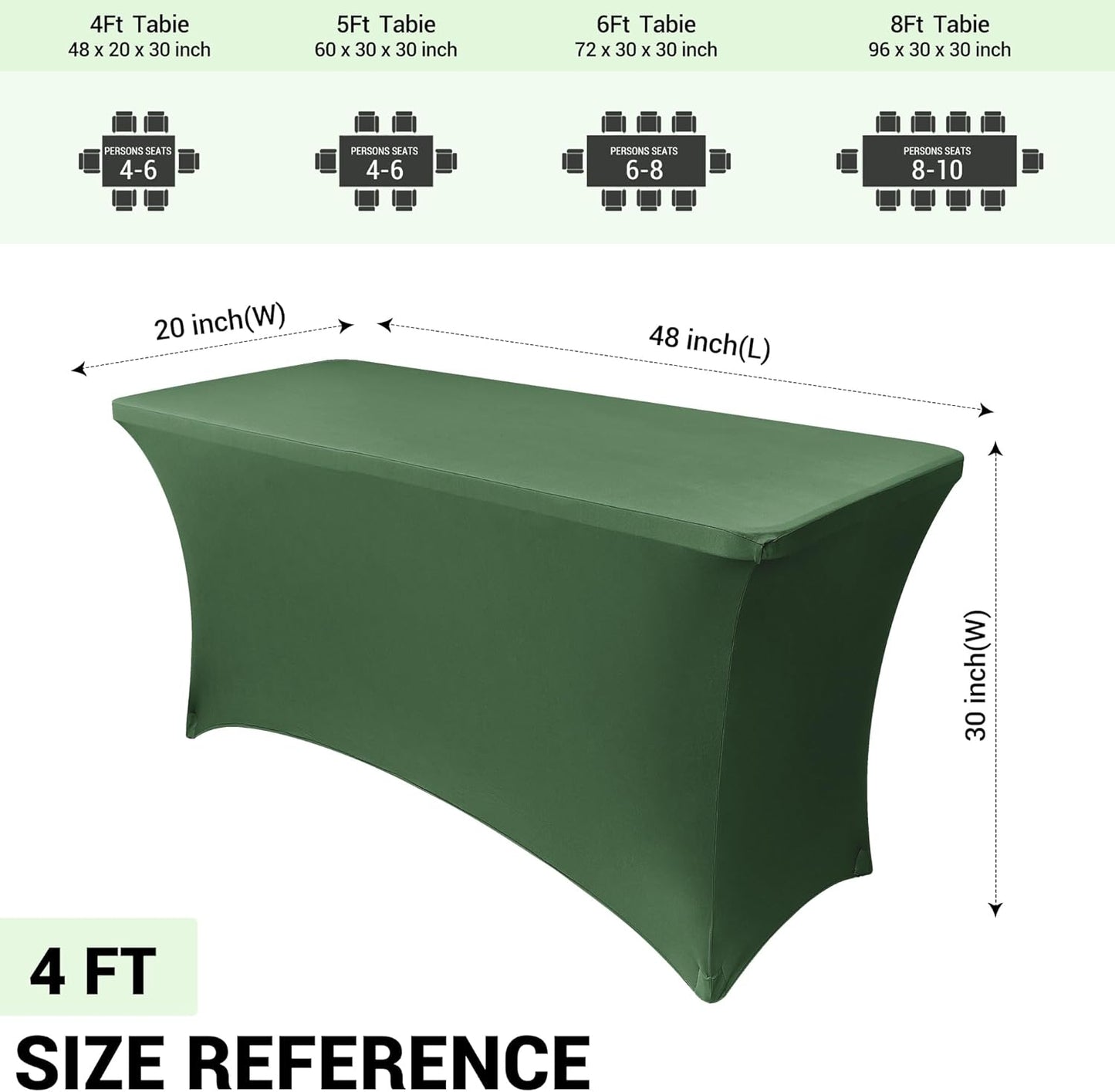 Obstal Spandex Table Cover 4ft Fitted Tablecloth Rectangular - Stretch Rectangle Folding Table Cloth for Birthday Party Wedding Banquet, Blackish Green, 48L x 24W Inch