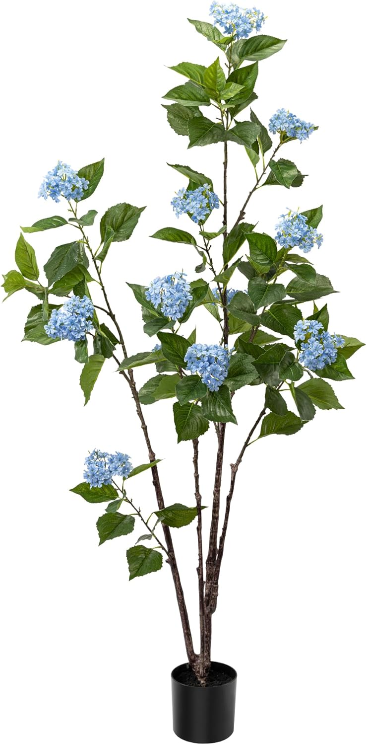 Fake Plants Home Decor Artificial Plants Outdoor Hydrangea Artificial Plants Indoor Fake Tree Living Room Decor Artificial Tree Porch Decor Fiddle Leaf Fig Tree 6Ft (Blue)