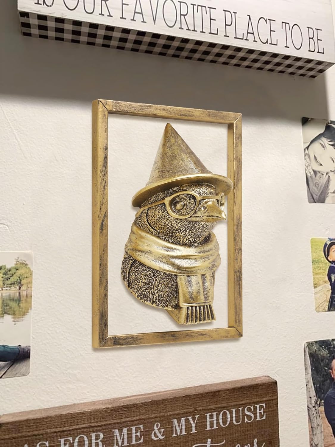 Animal Heads Wall Decor (Includes Metal Frame) Resin Animals Sculptures Head Wall Hanging Decoration Gold vintage Wall Sculpture for Living Room Bedroom Office (Penguin)