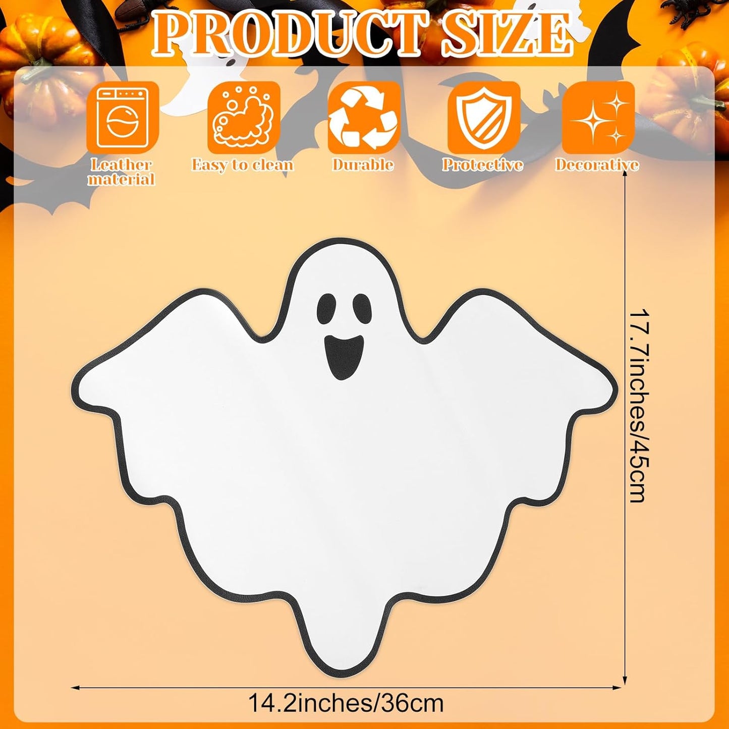Remerry 6 Pcs Halloween Leather Table Placemats Washable Ghost Dinner Mats Easy to Clean Halloween Spooky Leather Placemats Ghost Table Mats for Holiday Kitchen Dining Party Decoration