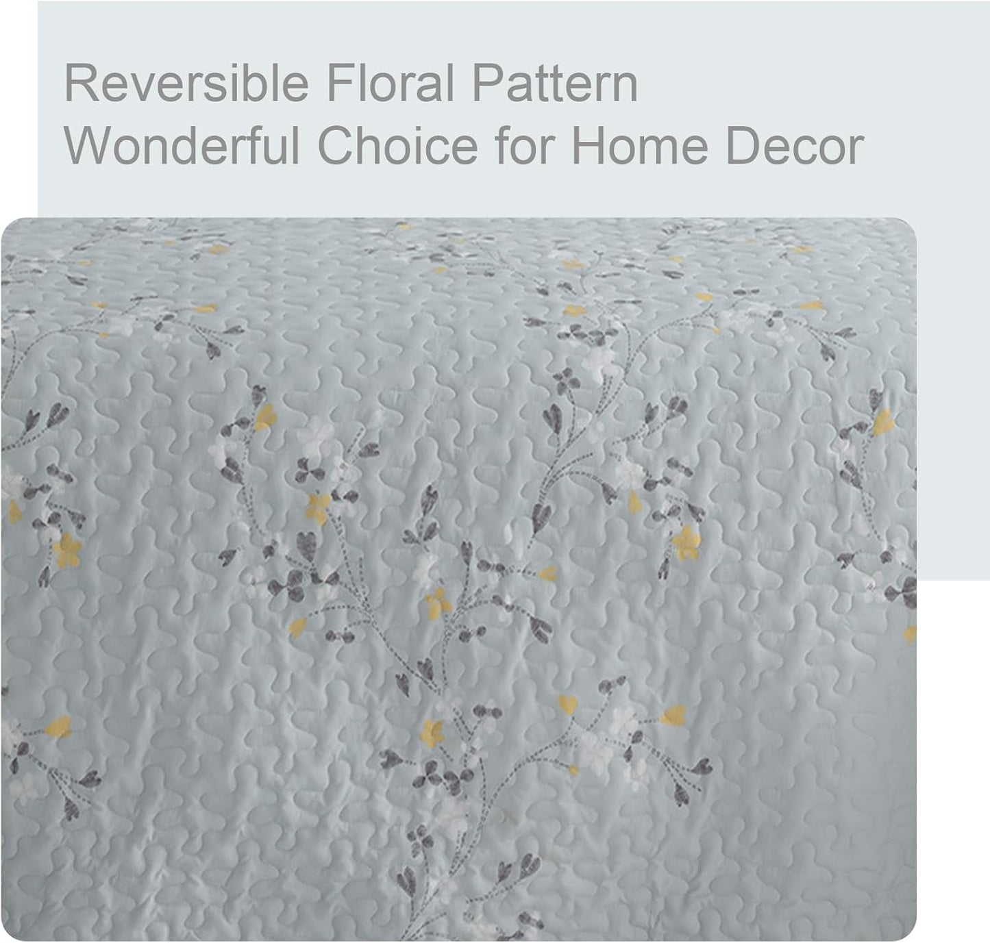 Exclusivo Mezcla Reversible Boho Quilt Set King Size, 3 Pieces Flowers Light Blue All Season Bedspreads, Ultra Soft Floral Coverlet Bedding Set with Printed Pattern (1 Quilt, 2 Pillow Shams)