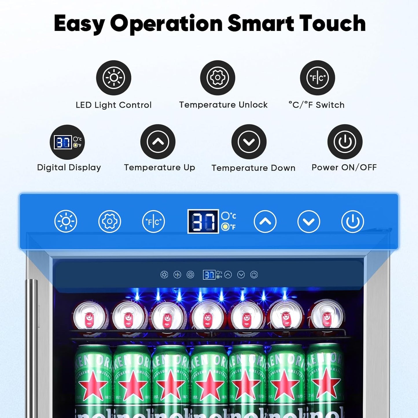 24" Beverage Refrigerator & Cooler, 180 Cans Under Counter Fridge with Lock, Glass Door & Powerful Cooling Compressor - Quiet, Built-in/Freestanding Drink Fridge