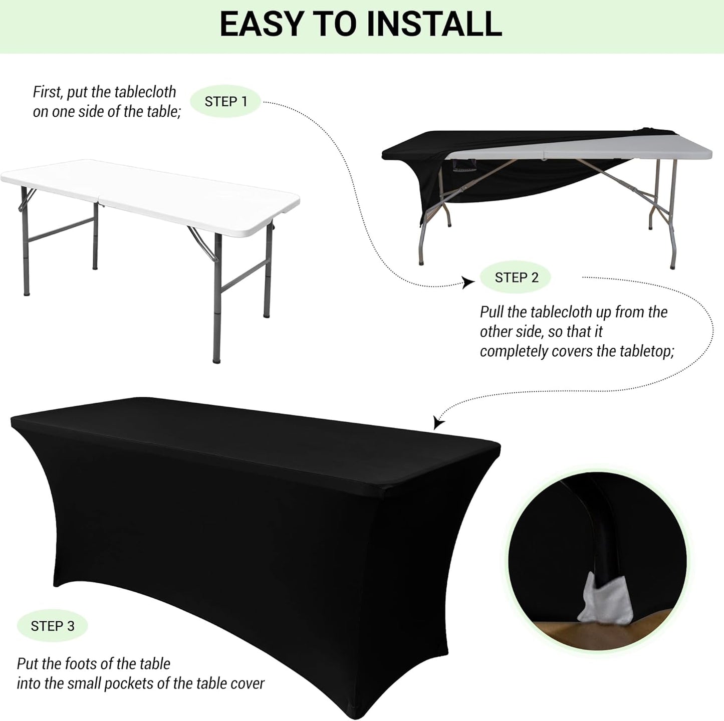 Obstal Spandex Table Cover 6ft Fitted Tablecloth Rectangular - Stretch Folding Table Cloth Rectangle for Birthday Party Wedding Banquet, Silver, 72L x 30W Inch