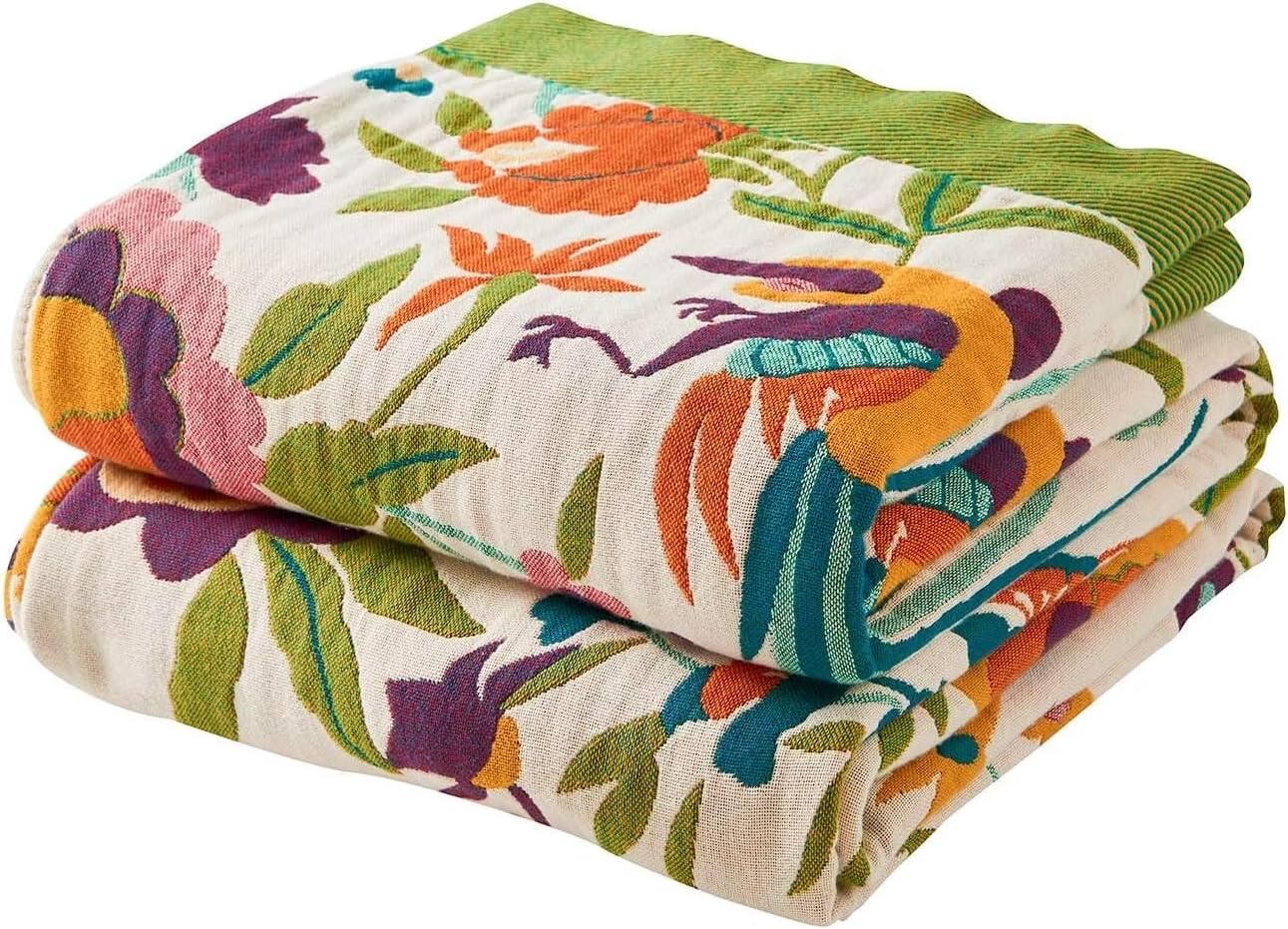 Boho Throw Blanket for Bed, 100% Cotton Soft Rustic Quilt Fall Blanket, 80" 90" Floral Printed Farmhouse Decor Bed Blankets, All Season Rustic Reversible Bohemian Throw Quilt