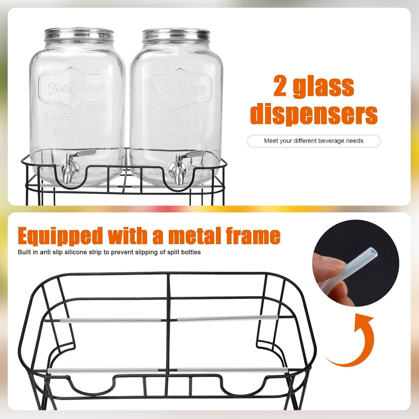 DD&HAPP Glass Drink Dispensers For Parties. 1.2 Gallon Beverage Dispenser With Stand And Stainless Steel Spigot .Lemonade Dispenser With Ice Cylinder.Mason Jars,Laundry Detergent Dispenser.