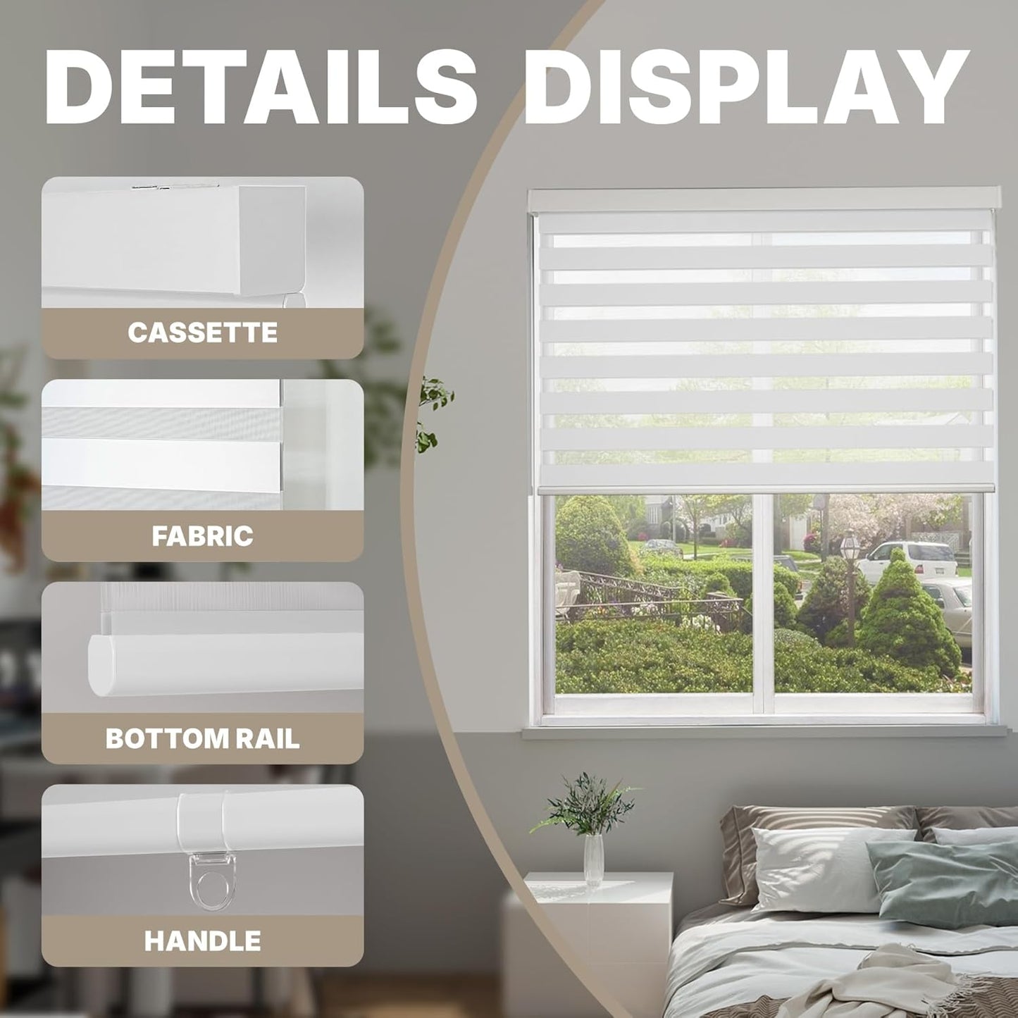 HESTIA Cordless Zebra Blinds Light Filtering Roller Shades Blackout Indoor Window Blind for Home Office,White,31" W x 60" H