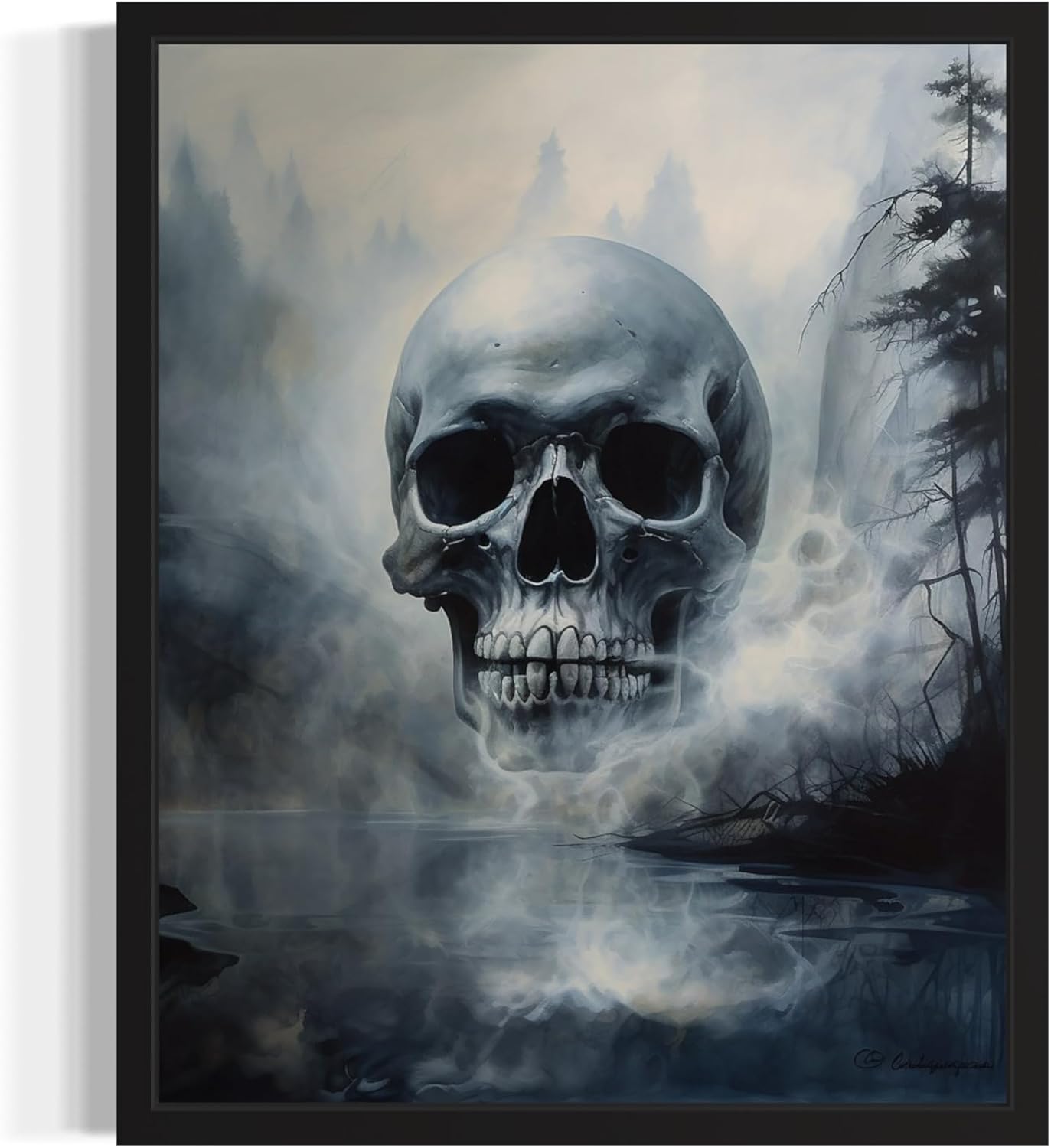Foggy Skull Poster Art Print, Halloween Scary Vintage Wall Art Academia Spooky Painting Decoration for Horror Prints, Gothic Posters Bedroom Decor 89 (Foggy Skull, 8 x 10 inches, Unframed)