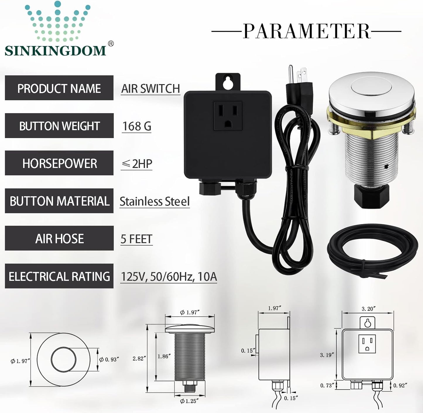 Garbage Disposal SinkTop Air Switch Kit with Stainless Steel Button,Chrome