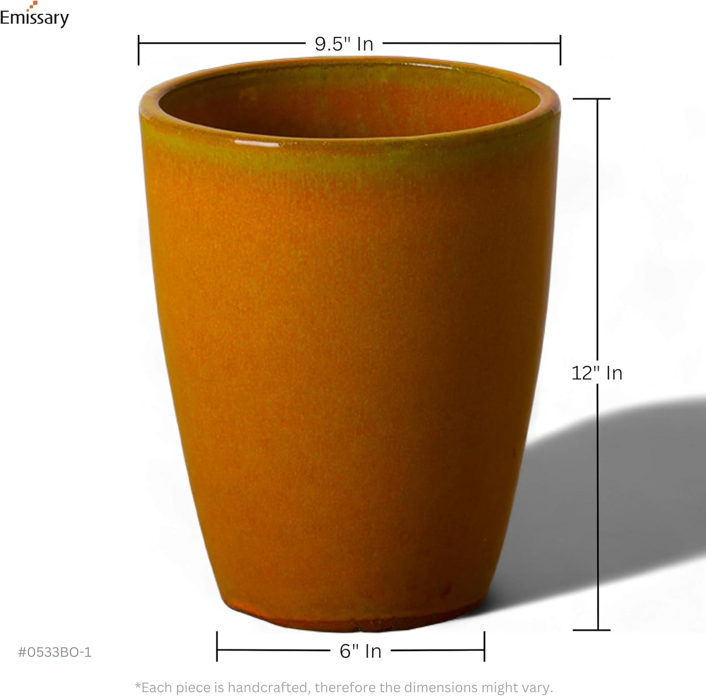 Emissary Bullet 9.5 in. Bright Orange Ceramic Round Planter (9.5 in. L x 9.5 in. W x 12 in. H) with Drainage Hole