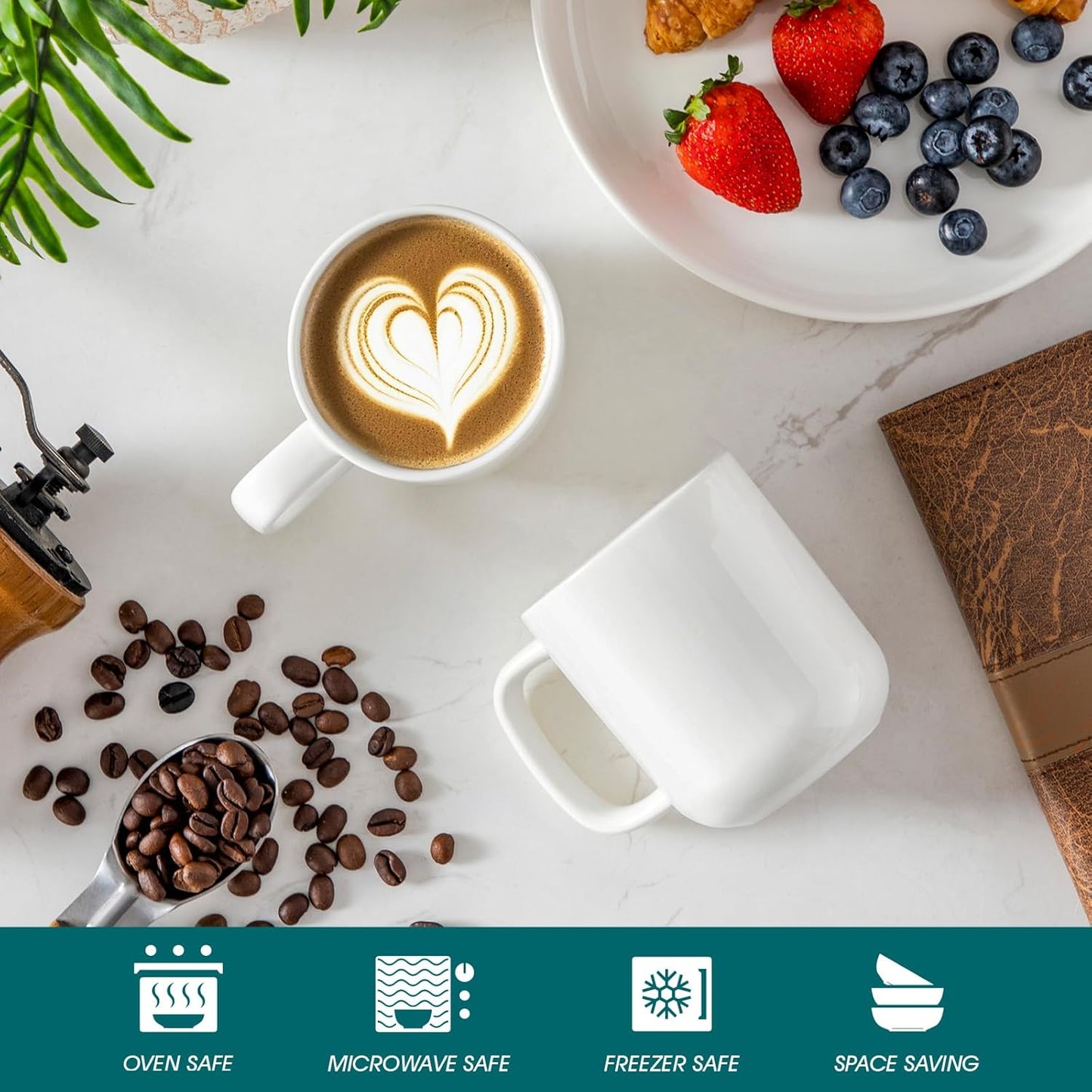 vancasso Porcelain Coffee Mugs Set, 12 oz Ceramic Coffee Cups for Latte Hot Tea Cappuccino Cocoa Milk Cups Set of 6, Dishwasher & Microwave Safe, White