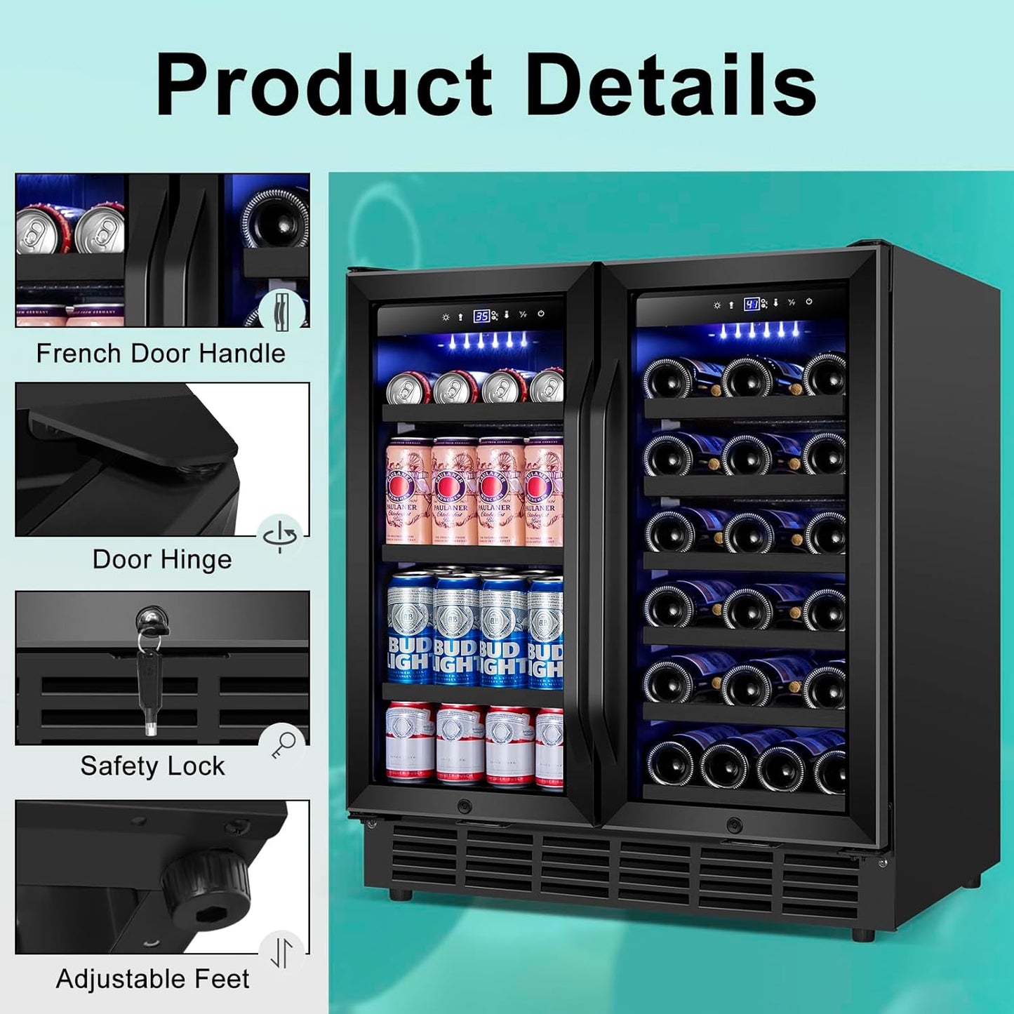 30'' Wine and Beverage Refrigerator, Upgrade Dual Zone Wine Cooler, 30 Inch Wine beverage Fridge Built in or Freestanding Under Counter Large Capacity Glass Door Advanced Cooling System,Black