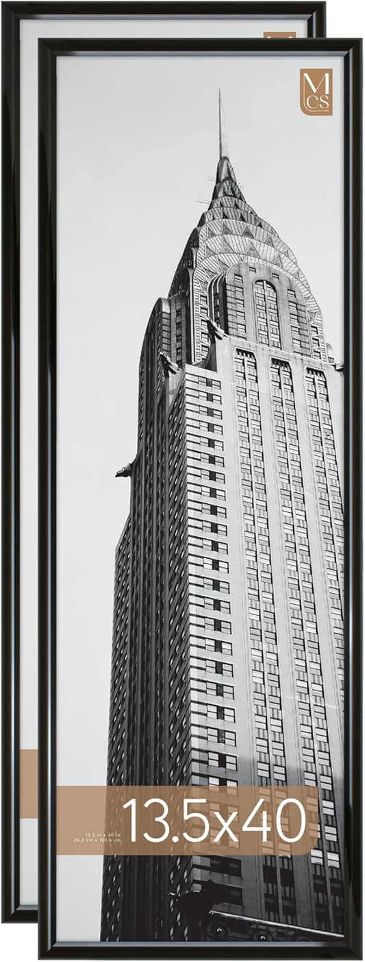 MCS Trendsetter 13.5x40 Poster Frame Black High-Gloss, Vertical & Horizontal Wall Hanging Large Picture Frame for Photos, Posters & Art Prints (2-Pack)