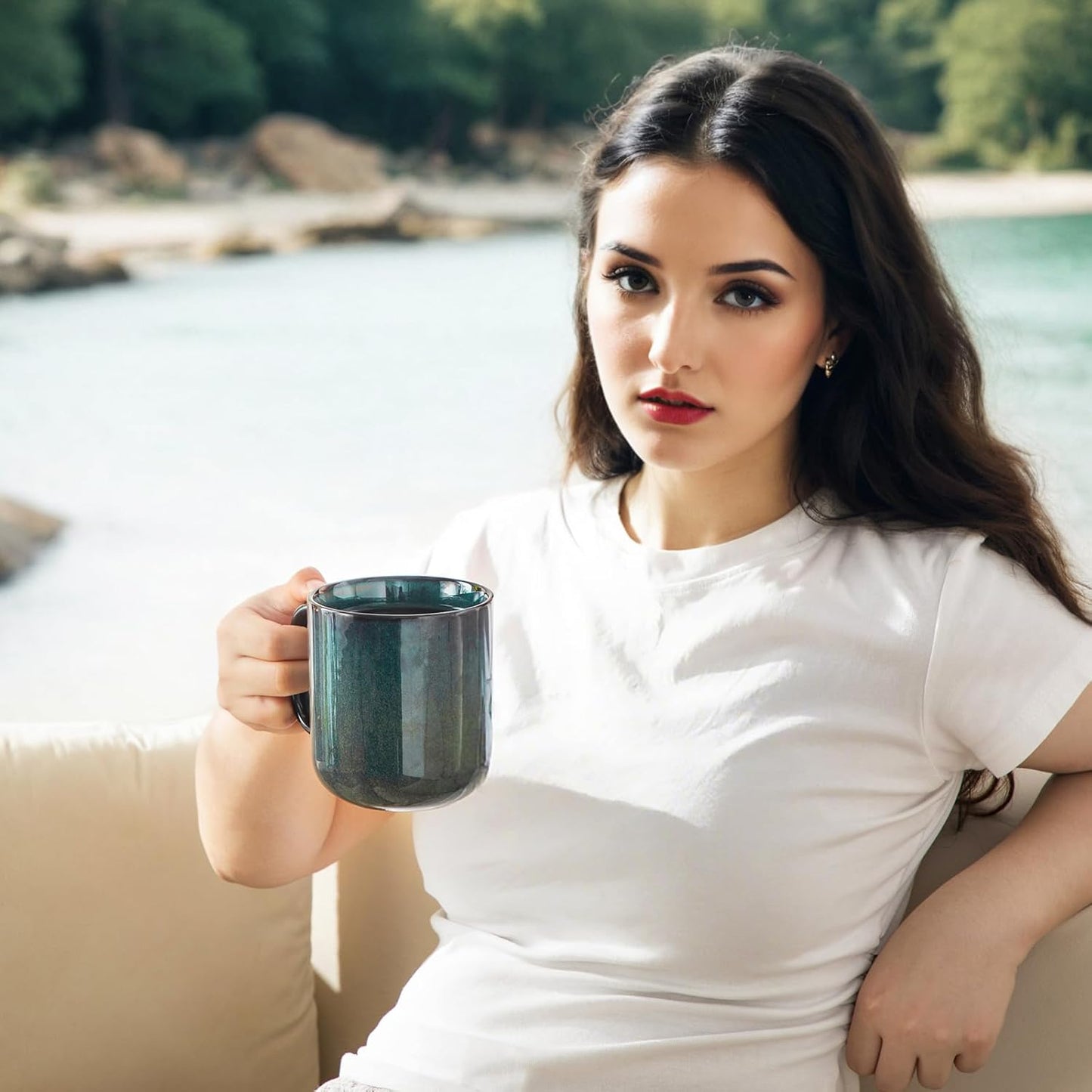 vancasso STARRY Coffee Mugs Set, 12 oz Ceramic Coffee Cups for Latte Hot Tea Cappuccino Cocoa Milk Stoneware Cups Set of 6, Dishwasher & Microwave Safe, Green