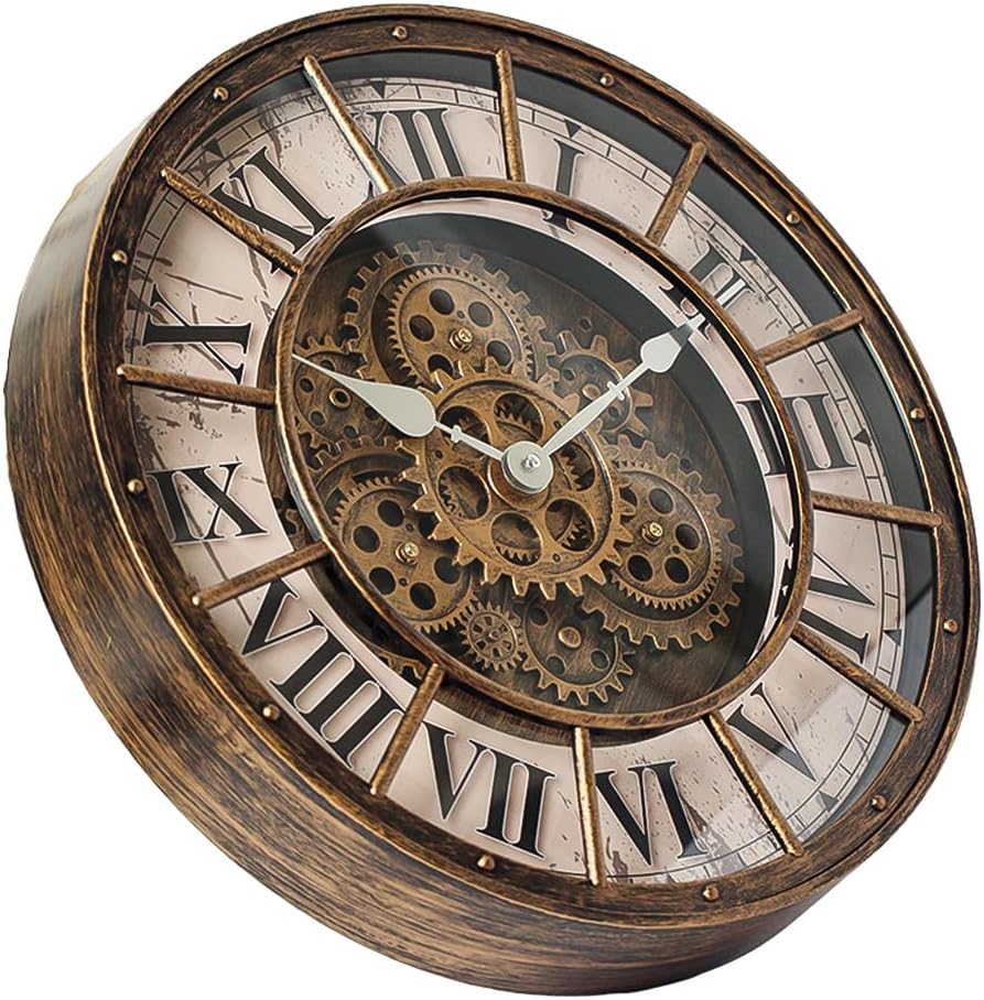18 Inch Wall Clock with Moving Gears, Oversized Large Industrial Steampunk Decoration, Antique Metal Big Numeral Wall Clocks for Kitchen Study Room Living Room Decor (Antique Oil-Rubbed Bronze)