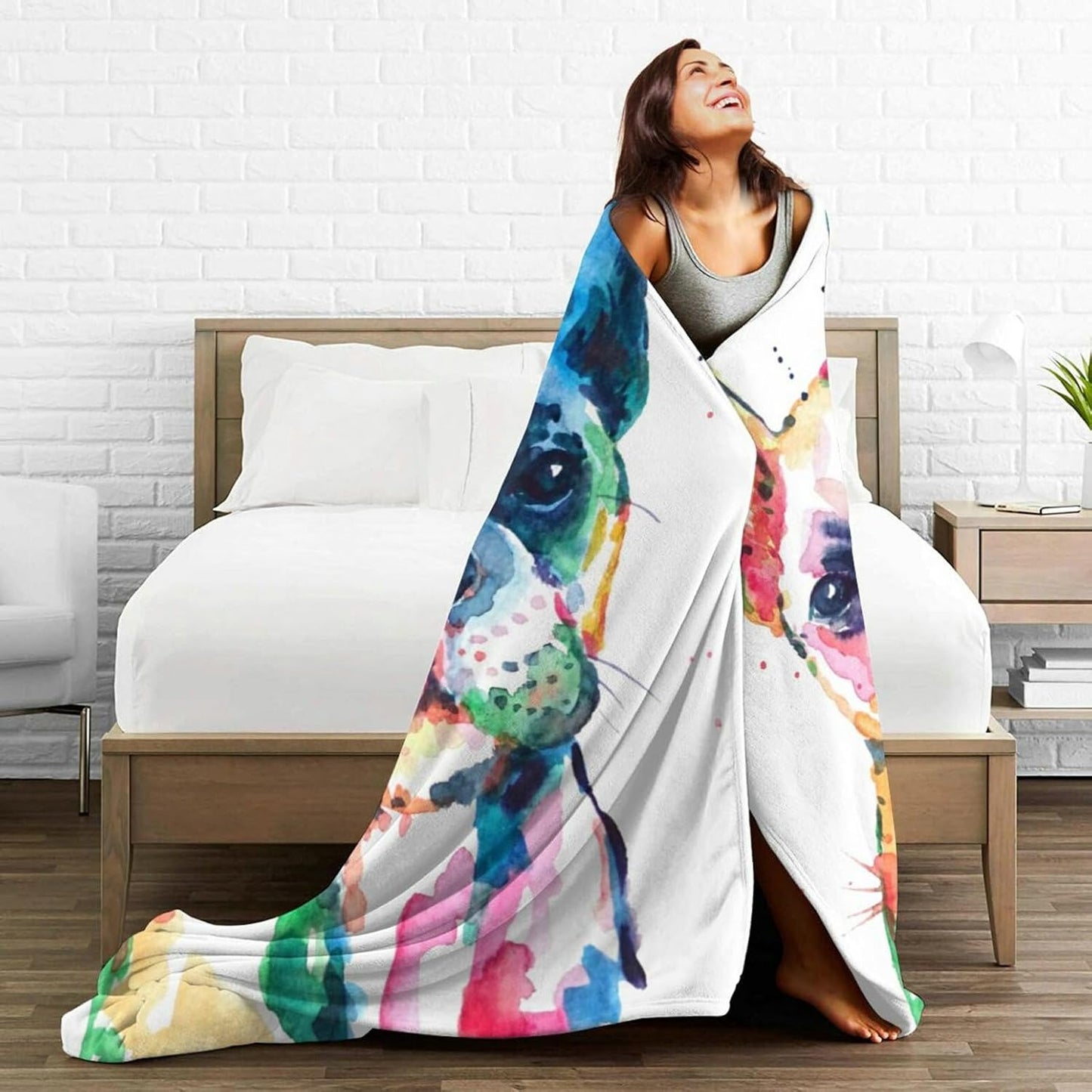 HGOD DESIGNS Watercolor French Bulldog Fleece Throw Blanket Ultra Soft Cozy Blooming Decorative Flannel Blanket All Season for Home Couch Bed Chair Travel 40x50in