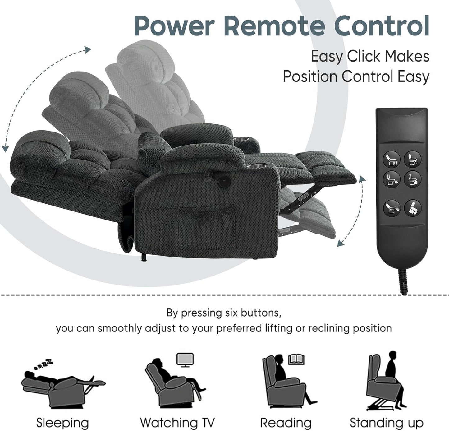 Oversized Dual Motor Lay Flat Power Lift Recliner Chair Set of 2 for Elderly with Massage and Heat, Textile Large Recliner Chair, Lift Chairs Recliner with Lumbar Pillow, Cup Holder, Grey