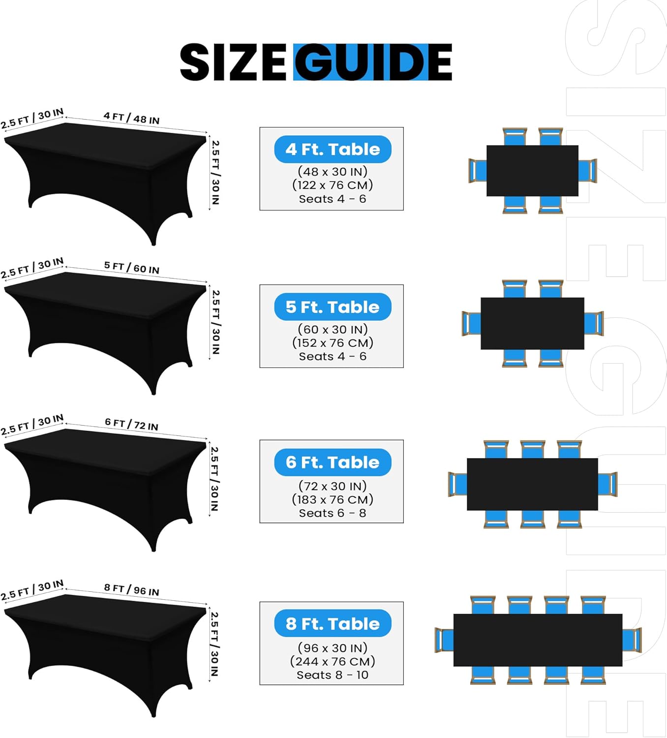 Utopia Kitchen 8FT Spandex Tablecloth [2 Pack, Black] 200 GSM Stretch, Fitted, Washable and Wrinkle Resistant Table Cloth Rectangle Cover for Trade Shows, Wedding, Parties [96Lx30Wx30H Inch]