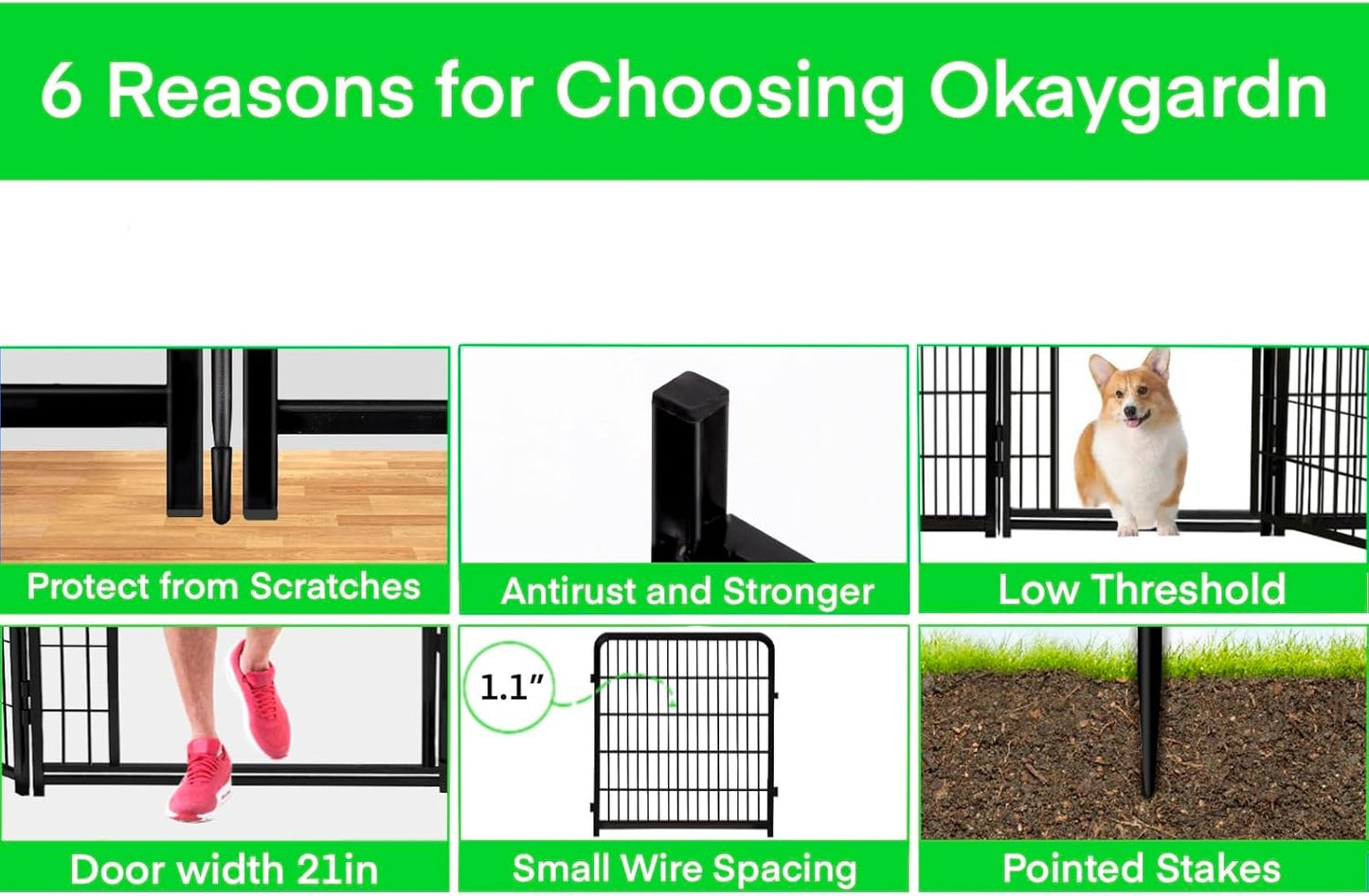 Garden Fence 40 inch High, Dog Fence Outdoor for Yard, 21" Wide Low Threshold Gate, Fencing for Garden Beds, Garden Fence Border,Animal Barrier Fence, Rabbit Fence, 8 Panels Total 17.7 Ft(L)