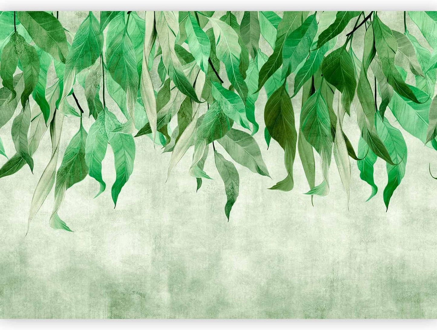 artgeist Wall Mural Hanging Leaves 96x69 in - Peel and Stick Self-Adhesive Wallpaper Removable Large Sticker Foil Wall Decor Print Picture Image Design Nature Botanical Concrete Green b-C-10146-a-a