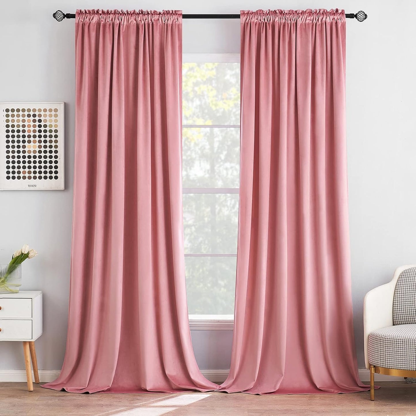 MIULEE Blush Pink Velvet Curtains Thermal Insulated Blackout Curtain Drapes for Bedroom Living Room Darkening 90 Inches Long Curtains Panels Rod Pocket Set of 2