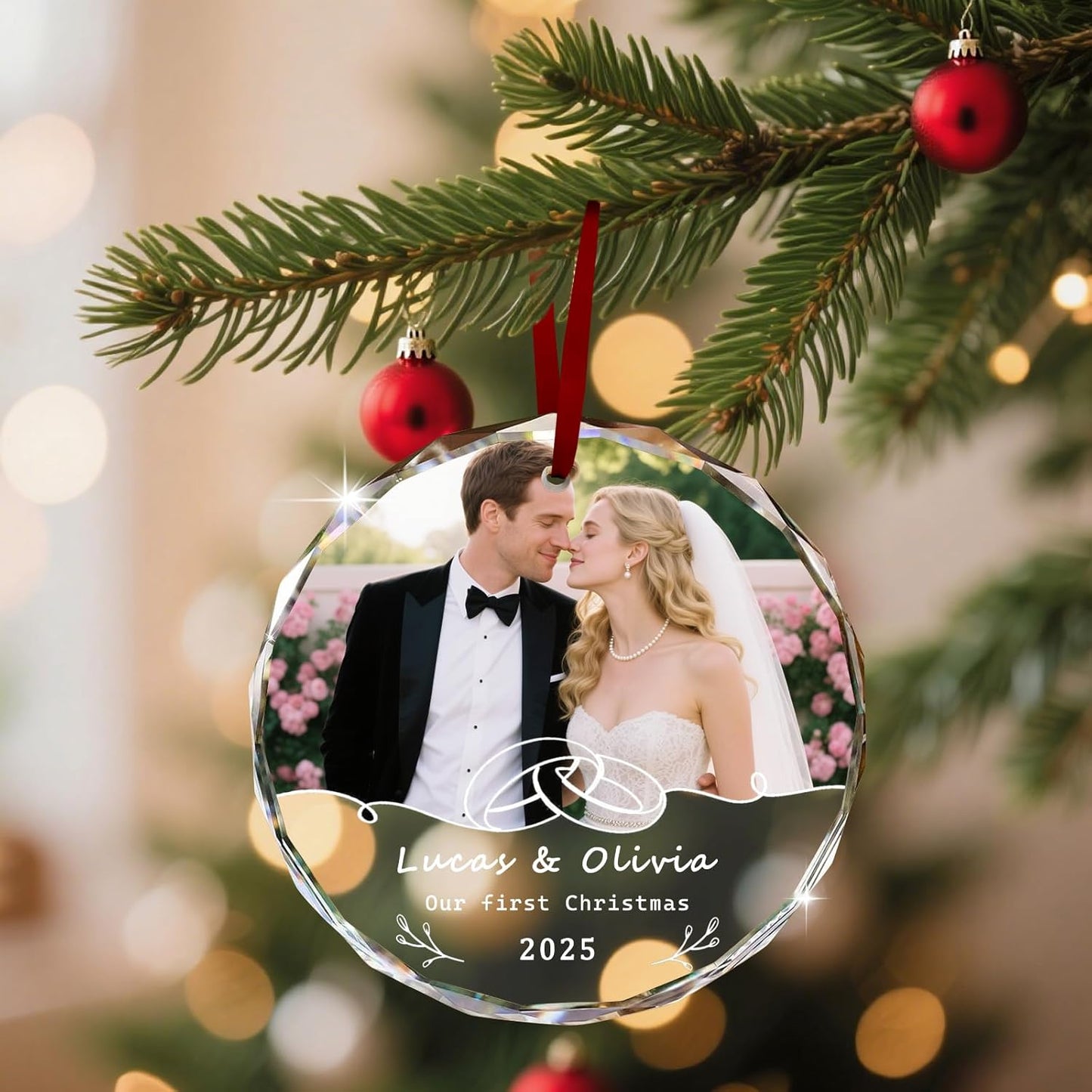 Custom Christmas Ornament Glass-Personalized Christmas Ornaments with Photo/Name/Date/Text,Wedding Christmas Birthday Baby Gifts (Color 3)