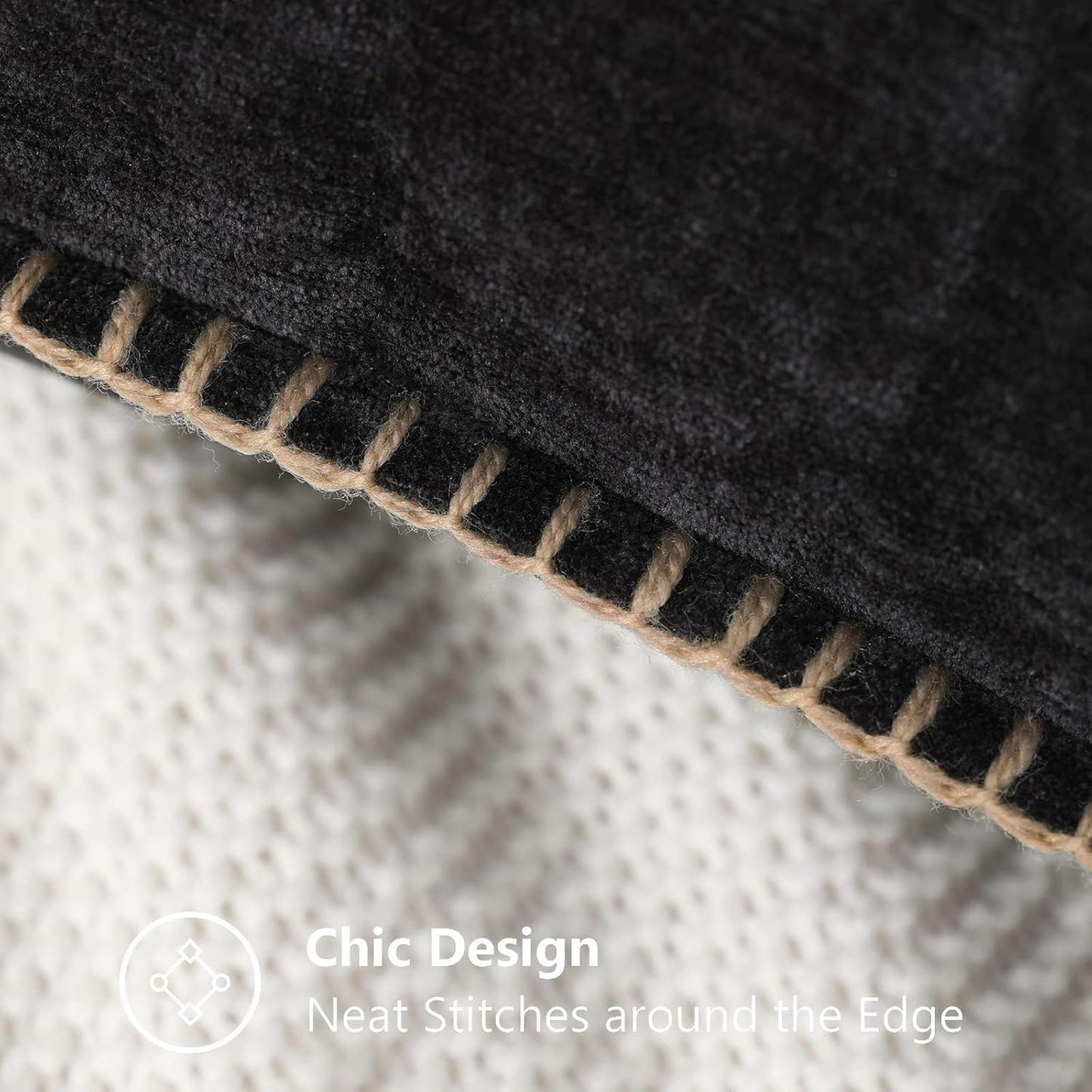 decorUhome Chenille Soft Throw Pillow Covers 16x16 Set of 2, Farmhouse Velvet Neutral Decorative Euro Pillow Covers with Stitched Edge for Couch Sofa Bed Home Decor, Black