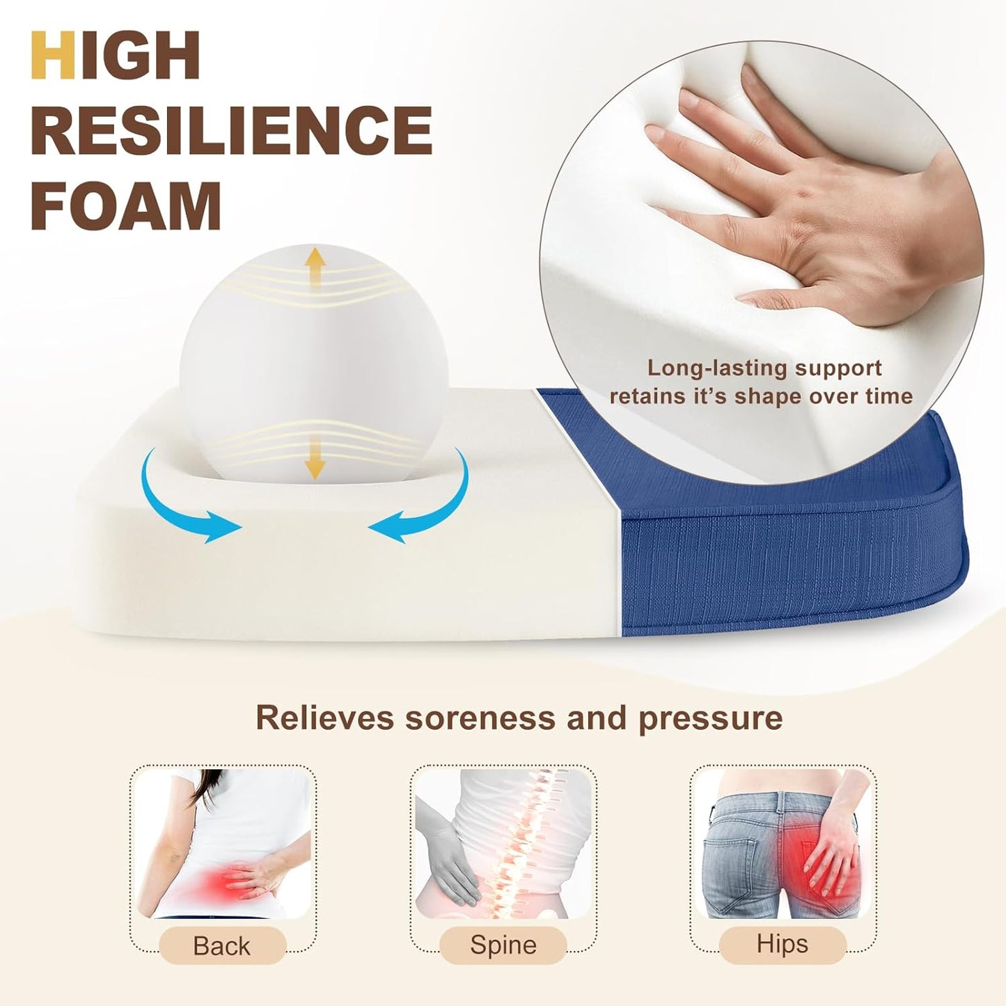 downluxe Chair Cushions for Dining Chairs, Waterproof Kitchen Chair Pads, Non-Slip Dining Seat Cushion with Ties, 17" x 16" x 2.5", Blue, 6 Pack