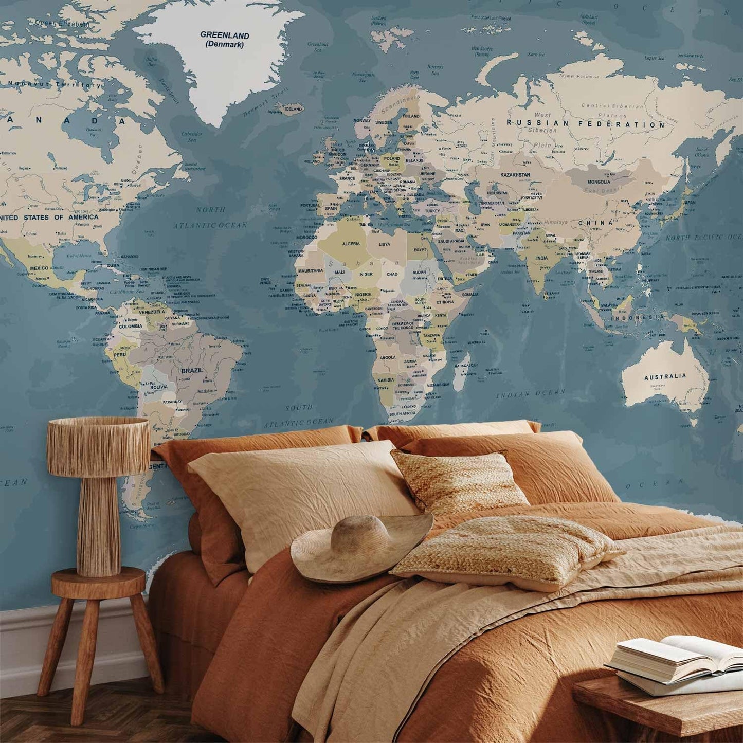 artgeist Premium Wall Mural World Map 177x124 in - XXL Non-Woven Wallpaper Fleece Wall Decor Photo Print Picture Image Design Home Map of The World k-B-0063-a-a