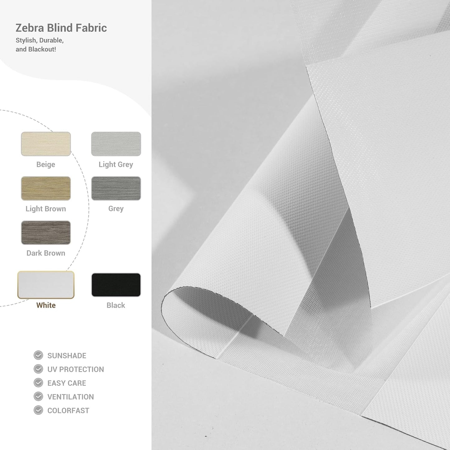 Cordless Zebra Blinds for Windows, Blackout Interior Blinds,Easy to Install,UV Protection,for Offices and Home,Custom Roller Shades, Solid White, 79" W x 56" H