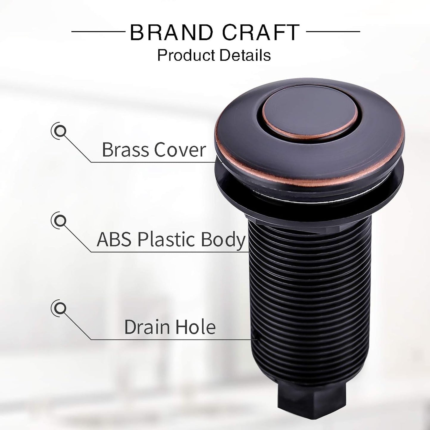Garbage Disposal SinkTop Air Switch Kit with Long Button,Brass Made Cover,Oil Rubbed Bronze