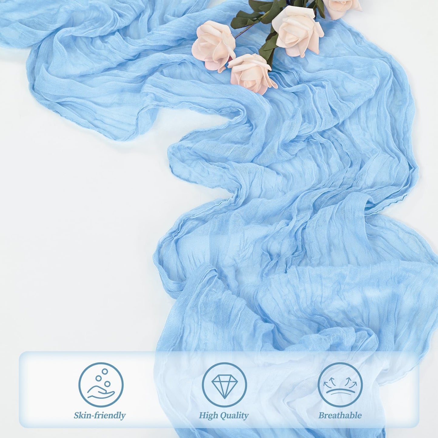 12 Pack Baby Blue Cheesecloth Table Runner 20 x 120 Inch Long Rustic Gauze Cheese Cloth Table Runner for Wedding 10FT Bridal Baby Shower Table Decorations Boho Fabric Sheer Birthday Party Table Decor