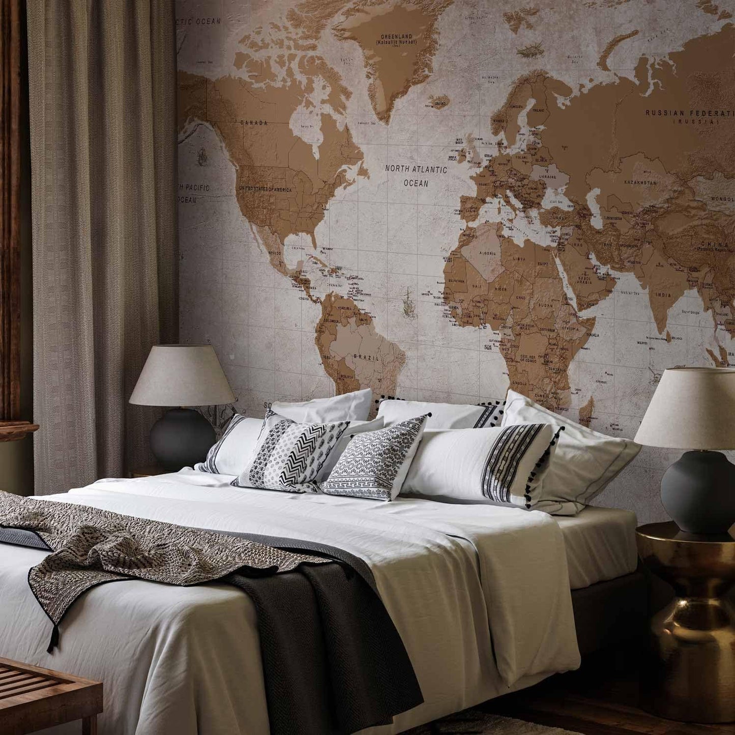 artgeist Premium Wall Mural World Map 138x101 in - XXL Non-Woven Wallpaper Fleece Wall Decor Photo Print Picture Image Design Home Map of The World k-A-0108-a-a