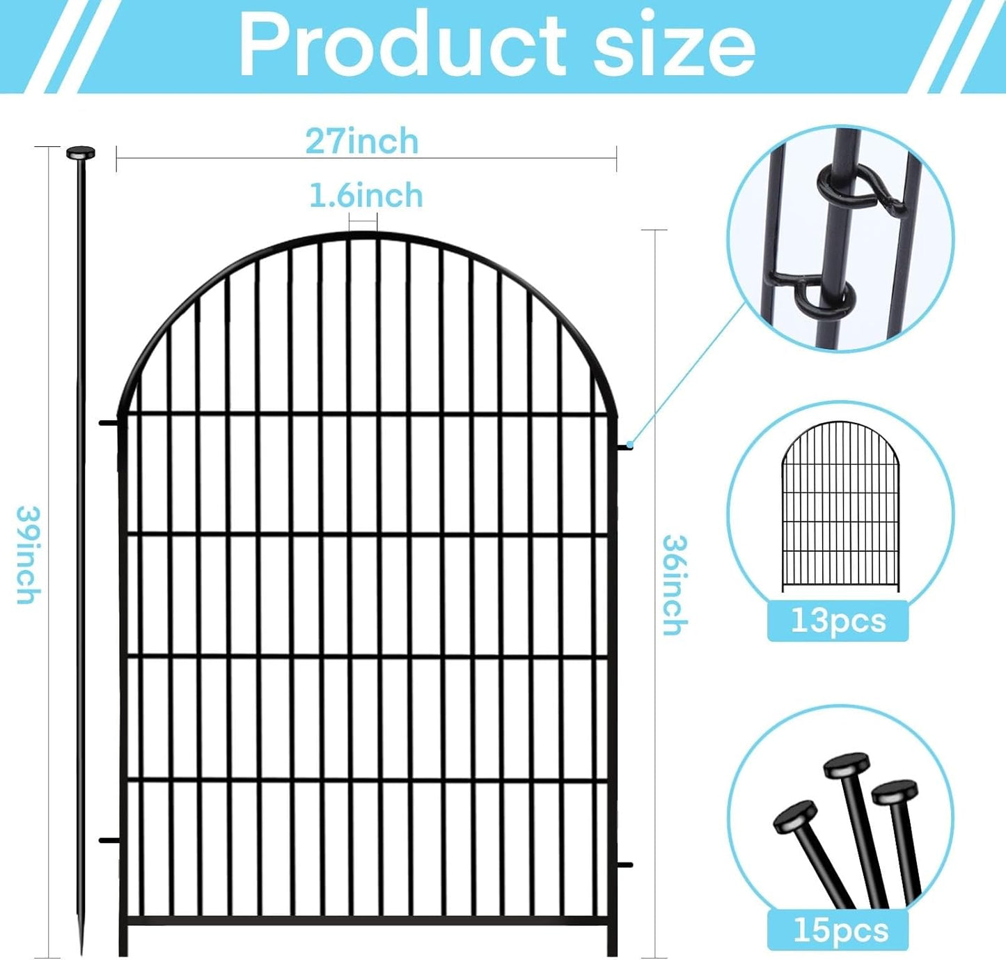 Garden Fencing 36 Inch High with Gate, 14 Panels Garden Fence Total 30.6 Ft(L),No Dig Animal Barrier, Rustproof Metal Wire Garden Fences and Borders for Dogs, Rabbits, Flower Bed Fencing