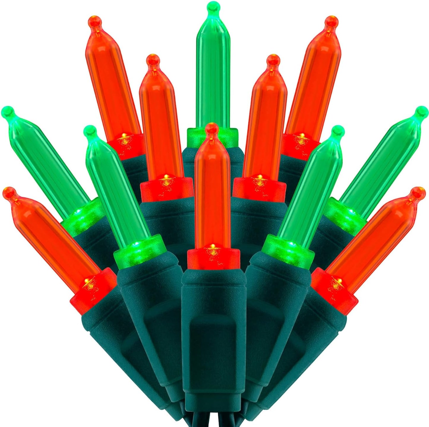 100 Red & Green One-Piece LED Christmas Lights, 33 ft Green Cord High Waterproof UL Certified T5 Outdoor String Lights (Red & Green)