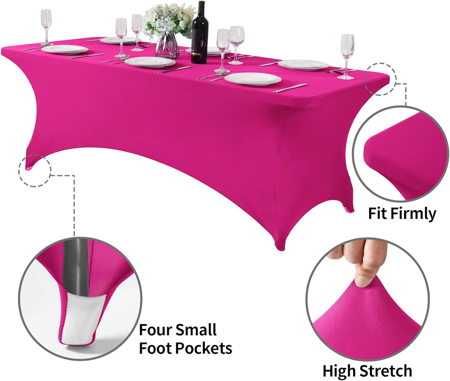2Pack Spandex Table Cover for 8FT or 4ft or 6ft Table Universal Fitted Stretch Tablecloth for Party, Banquet, Wedding and Events-Fuchsia
