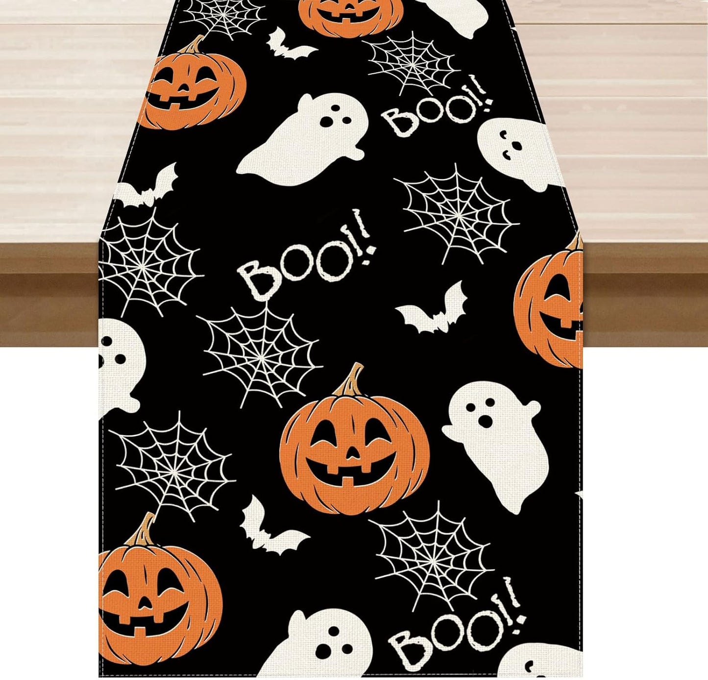 XCHI Boo Spooky Ghost Pumpkin Halloween Table Runner Burlap Table Decoration for Home Kitchen Dining Dinner Indoor Holiday Farmhouse Decor 13x120 Inch