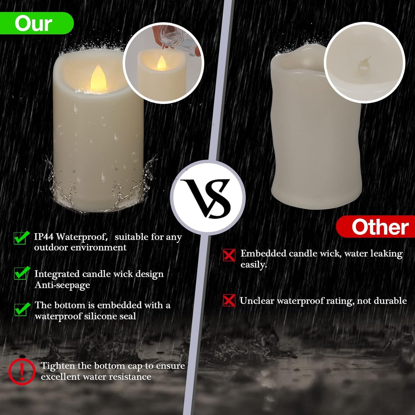 Flickering Flameless Candles with Remote and Timers, Waterproof Outdoor Indoor Battery Operated LED Pillar Candles for Home Wedding Decor, Ivory Plastic, D3 X H6, 1 Pack