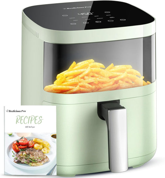Air Fryer, Beelicious 8-in-1 Smart Compact 4QT Air Fryers, with Viewing Window, Shake Reminder, 450°F Digital Airfryer with Flavor-Lock Tech, Dishwasher-Safe & Nonstick, Fit for 1-3 People, Avo Green