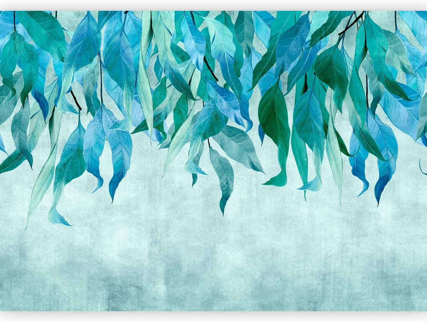 artgeist Wall Mural Hanging Leaves 177x124 in - Non-Woven Wallpaper Fleece Wall Decor Photo Print Picture Image Design Nature Botanical Concrete Green Blue b-C-10146-a-b
