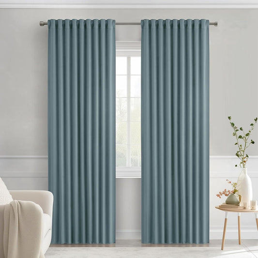 MIULEE Greyish Blue Back Tab Blackout Curtains 84 Inch Length 2 Panels Set for Living Room Bedroom Privacy, Rod Pocket/Pinch Pleat Thermal Insulated Room Darkening Pleated Light Blocking Drapes