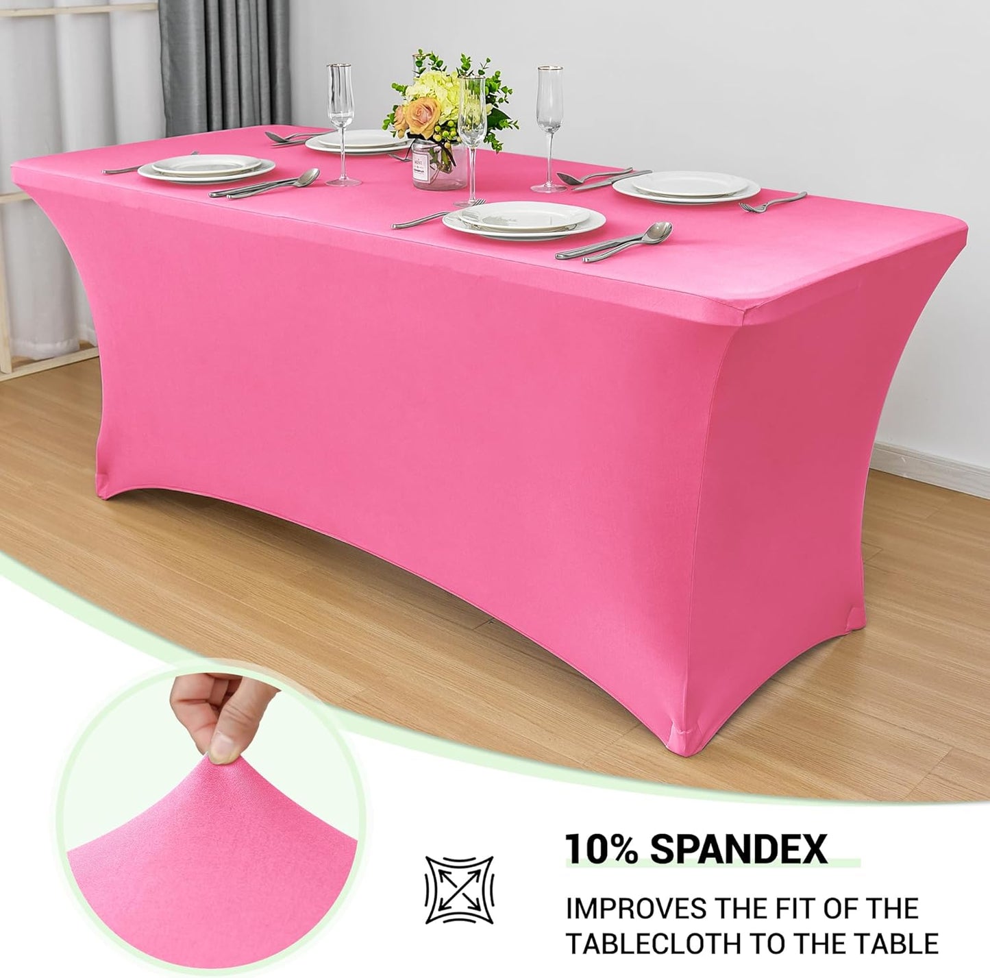 Obstal 8Ft Stretch Spandex Table Cover for Standard Folding Tables - 2 Pack Universal Rectangular Fitted Tablecloth for Party, Banquet, Events, Trade Show (Dark Pink, 96L x 30W x 30H Inches)