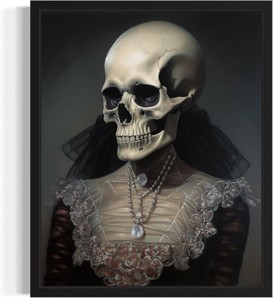 Female Skull Poster Art Print, Halloween Scary Vintage Wall Art Academia Spooky Painting Decoration for Horror Prints, Gothic Posters Bedroom Decor 89 (Female Skull, 8 x 10 inches, Unframed)